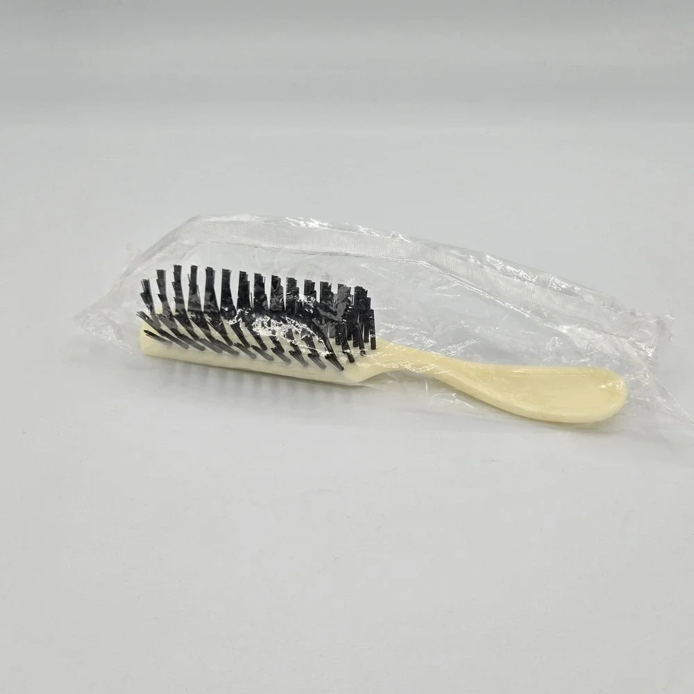 Vtg New Flair Half Round Hair‎ Brush Nylon Bristle Yellow Cream  7 Row NOS